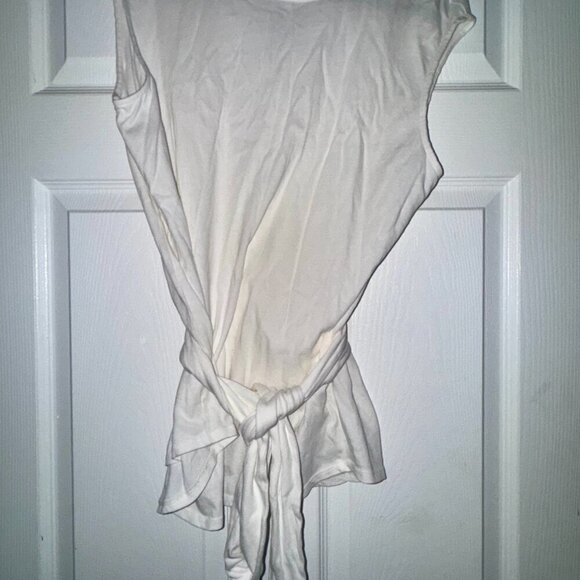 White Sleeveless Tie-Front Top-Large - Picture 2 of 5